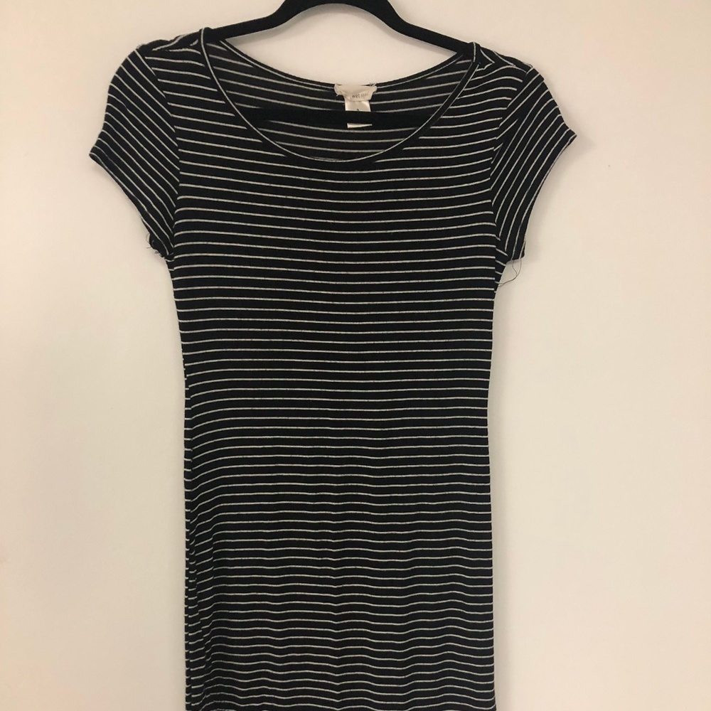 Black and White Stripped Mini Dress w/ Curved Hem